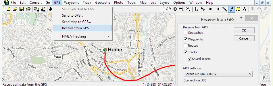 Map of Bolivia in ExpertGPS GPS Mapping Software