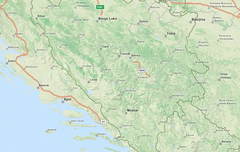 Map of Bosnia and Herzegovina in ExpertGPS GPS Mapping Software