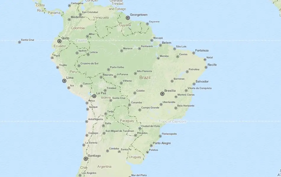 Map of Brazil in ExpertGPS GPS Mapping Software