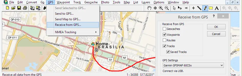 Map of Brazil in ExpertGPS GPS Mapping Software