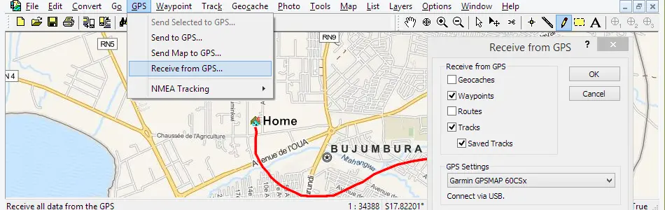 Map of Burundi in ExpertGPS GPS Mapping Software