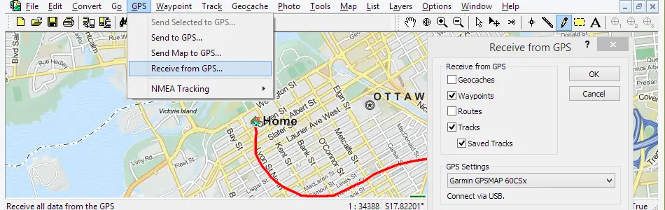 Map of Canada in ExpertGPS GPS Mapping Software