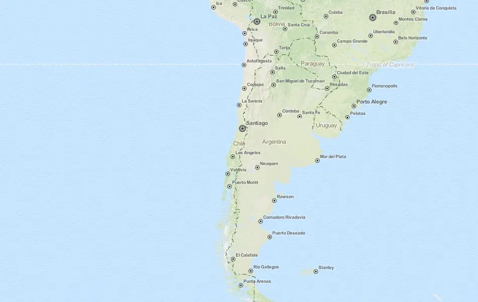 Map of Chile in ExpertGPS GPS Mapping Software