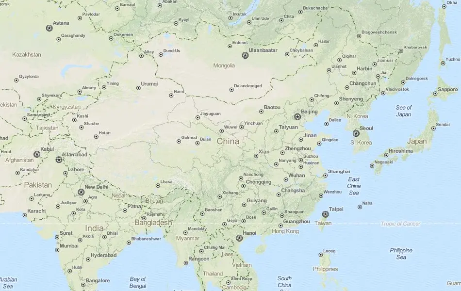 Map of China in ExpertGPS GPS Mapping Software