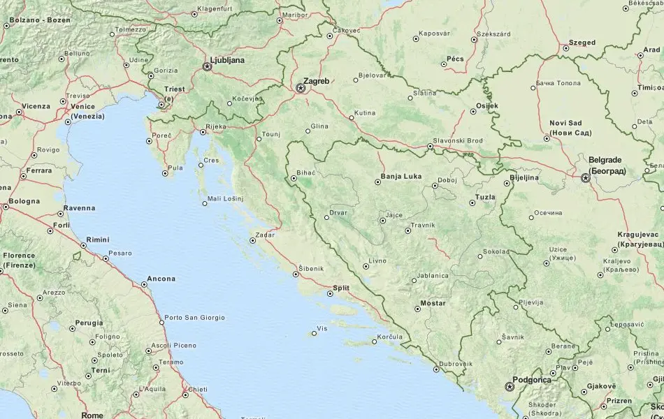 Map of Croatia in ExpertGPS GPS Mapping Software