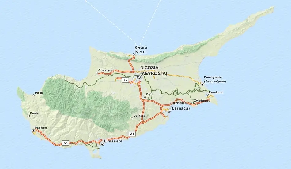 Map of Cyprus in ExpertGPS GPS Mapping Software