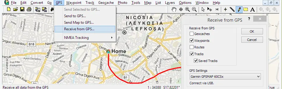 Map of Cyprus in ExpertGPS GPS Mapping Software