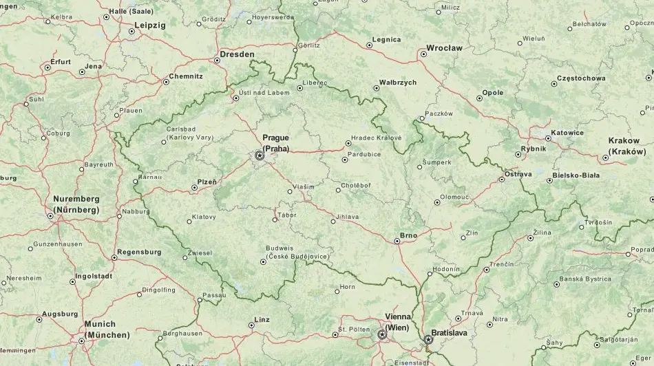 Map of Czech Republic in ExpertGPS GPS Mapping Software