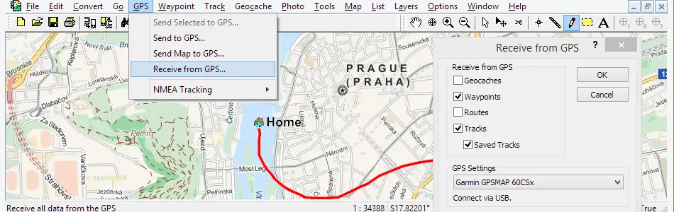 Map of Czech Republic in ExpertGPS GPS Mapping Software