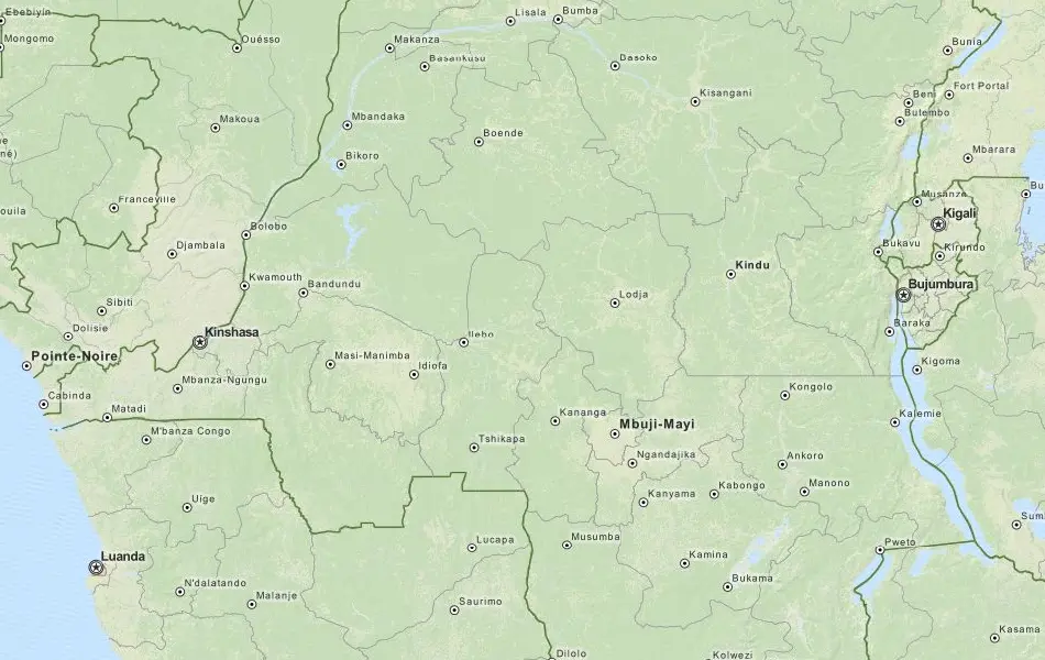 Map of Democratic Republic of the Congo in ExpertGPS GPS Mapping Software