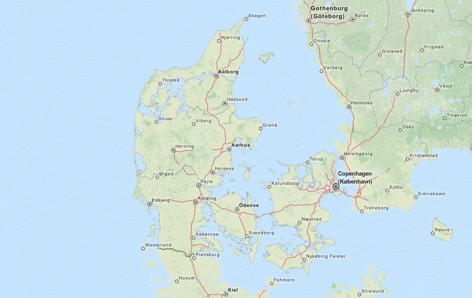 Map of Denmark in ExpertGPS GPS Mapping Software