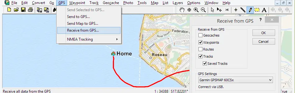 Map of Dominica in ExpertGPS GPS Mapping Software