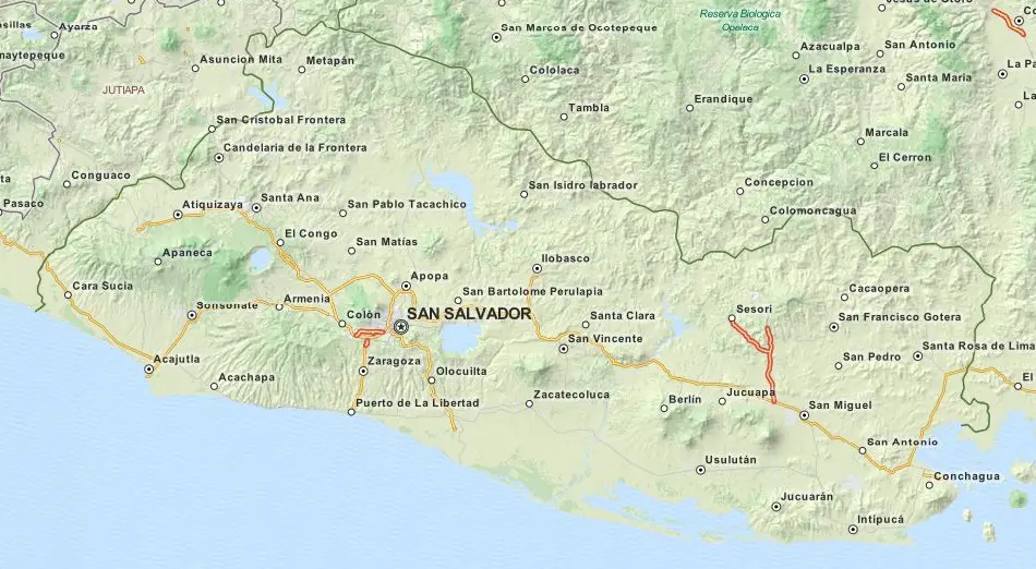 Map of El Salvador in ExpertGPS GPS Mapping Software