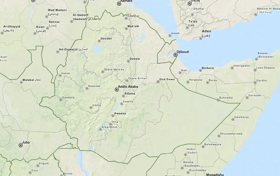 Map of Ethiopia in ExpertGPS GPS Mapping Software