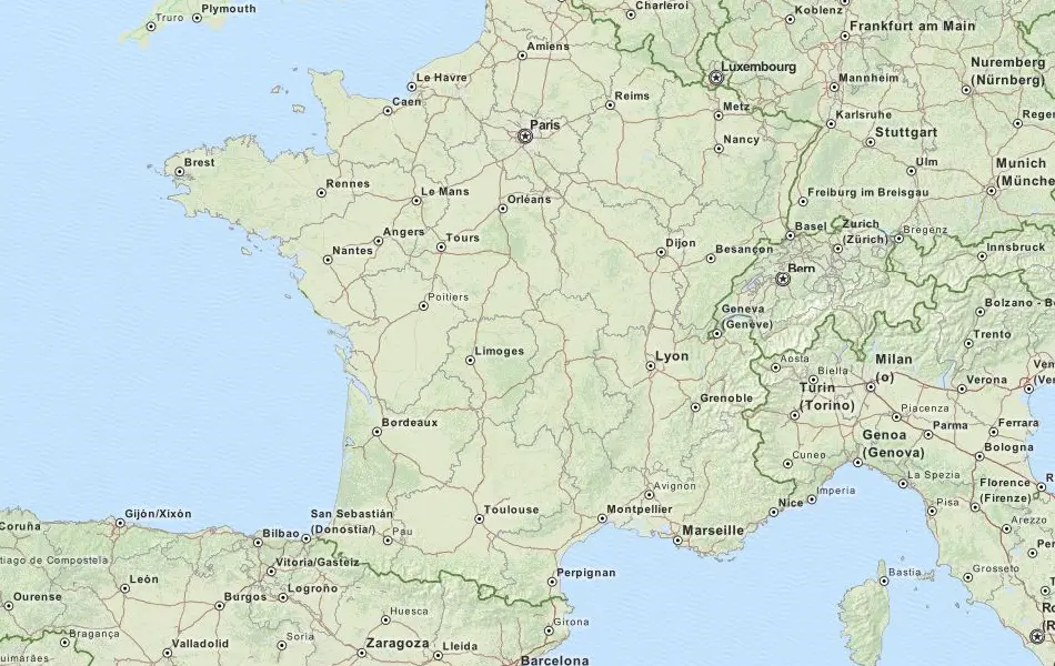 Map of France in ExpertGPS GPS Mapping Software