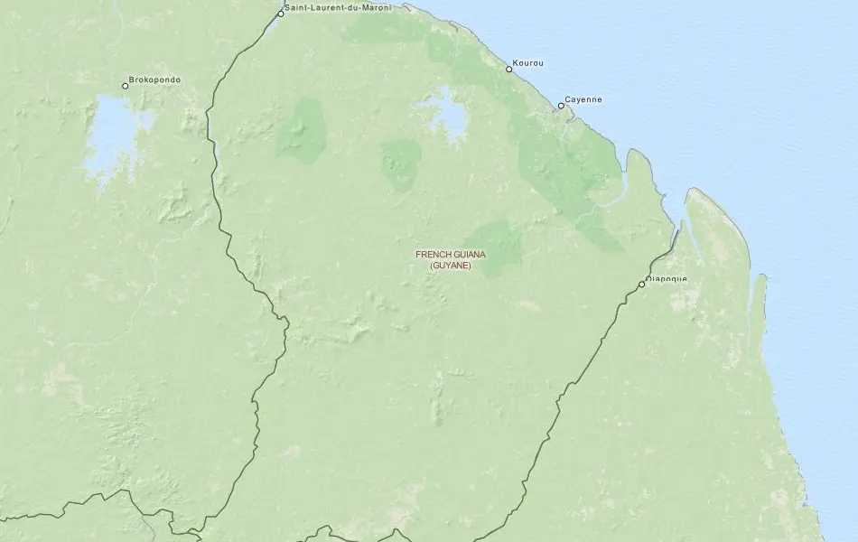 Map of French Guiana in ExpertGPS GPS Mapping Software