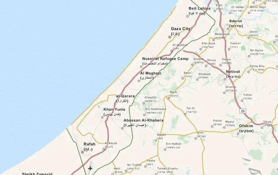 Map of Gaza Strip in ExpertGPS GPS Mapping Software