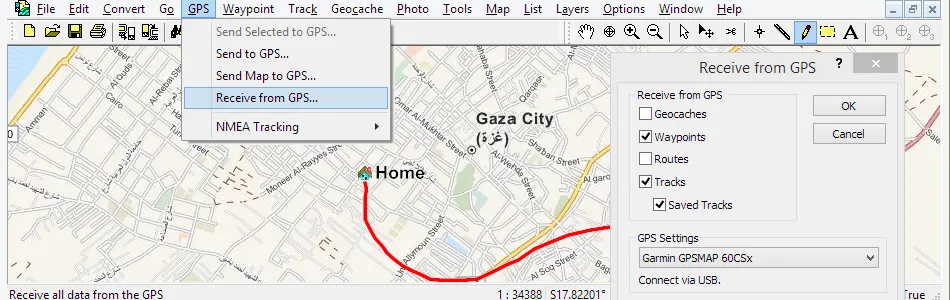 Map of Gaza Strip in ExpertGPS GPS Mapping Software