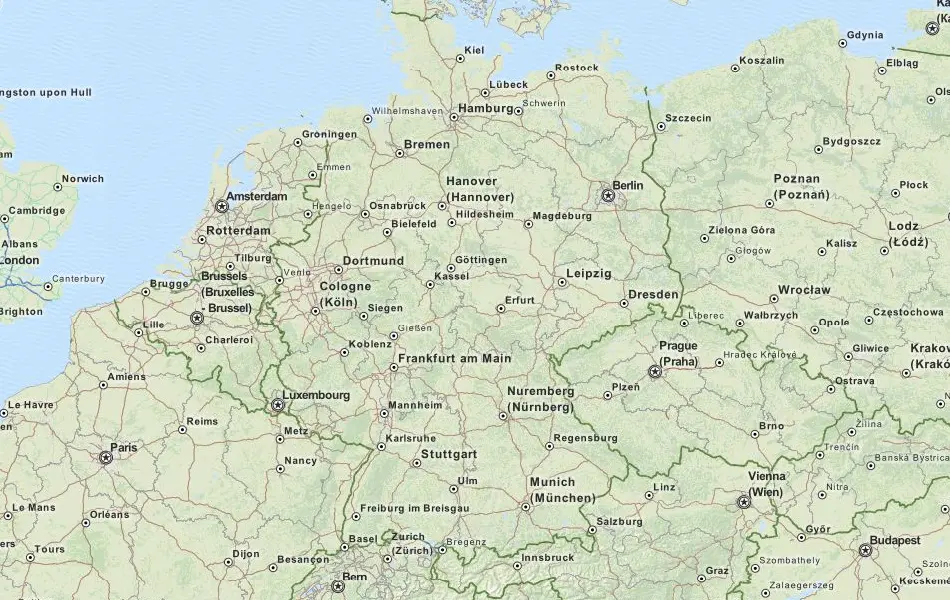 Map of Germany in ExpertGPS GPS Mapping Software