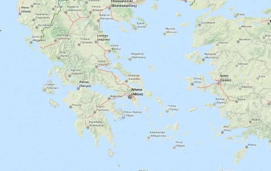 Map of Greece in ExpertGPS GPS Mapping Software