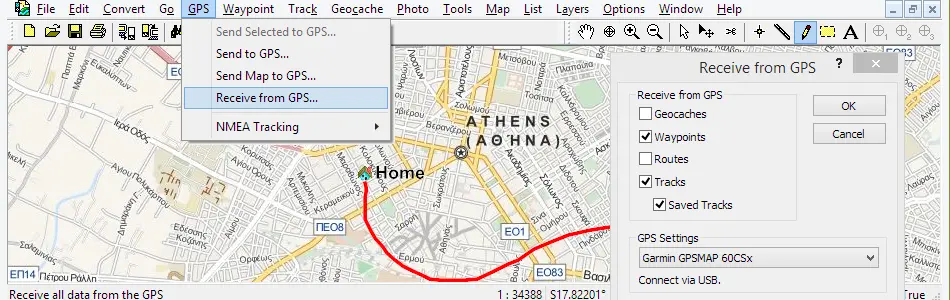 Map of Greece in ExpertGPS GPS Mapping Software