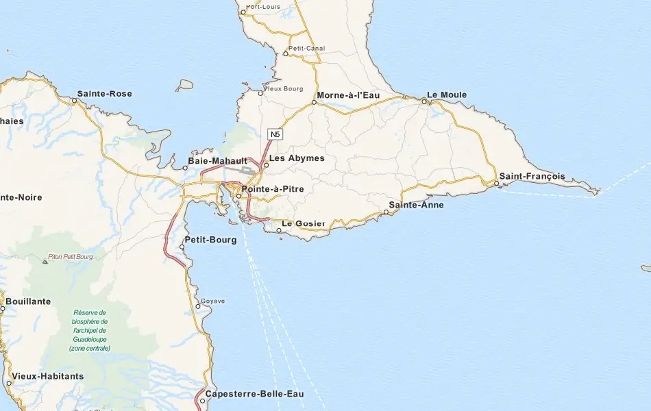 Map of Guadeloupe in ExpertGPS GPS Mapping Software
