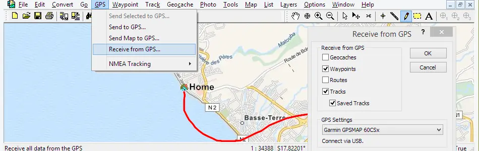 Map of Guadeloupe in ExpertGPS GPS Mapping Software