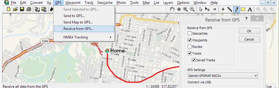 Map of Guatemala in ExpertGPS GPS Mapping Software