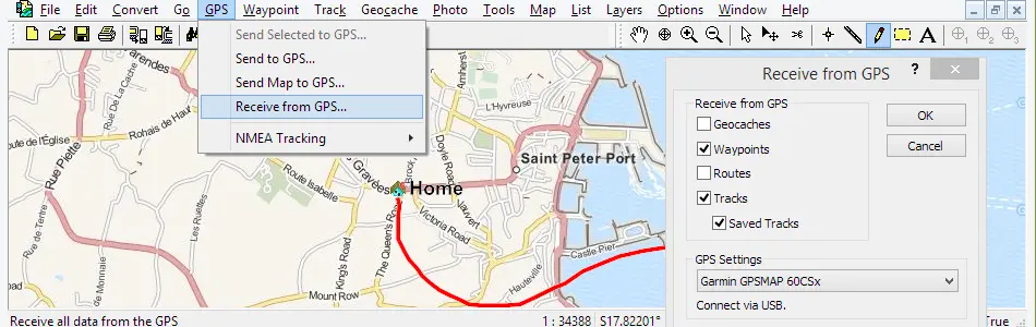 Map of Guernsey in ExpertGPS GPS Mapping Software