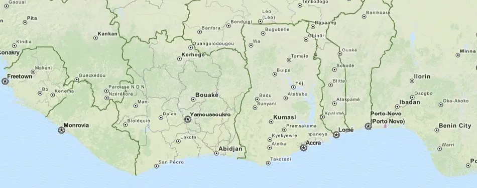 Map of Guinea in ExpertGPS GPS Mapping Software