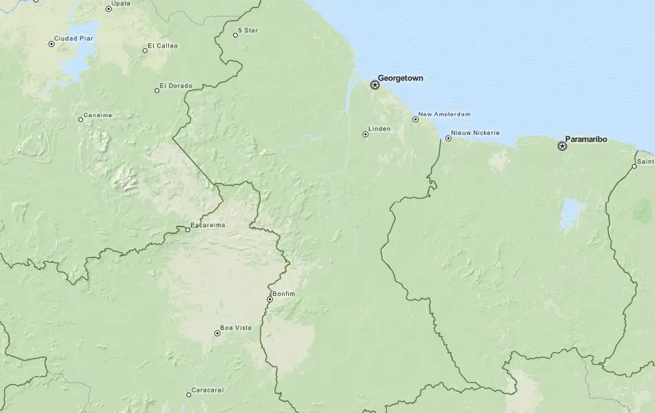 Map of Guyana in ExpertGPS GPS Mapping Software