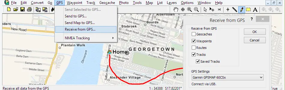 Map of Guyana in ExpertGPS GPS Mapping Software