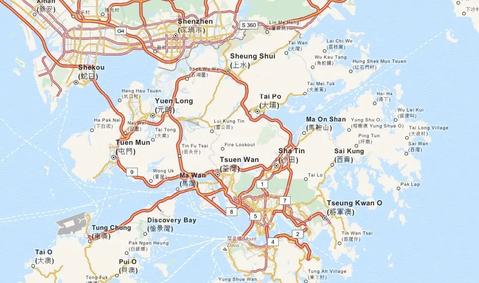 Map of Hong Kong in ExpertGPS GPS Mapping Software