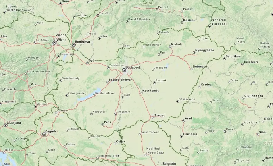Map of Hungary in ExpertGPS GPS Mapping Software