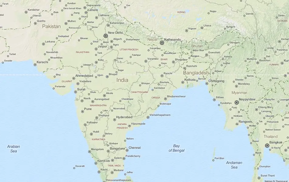 Map of India in ExpertGPS GPS Mapping Software