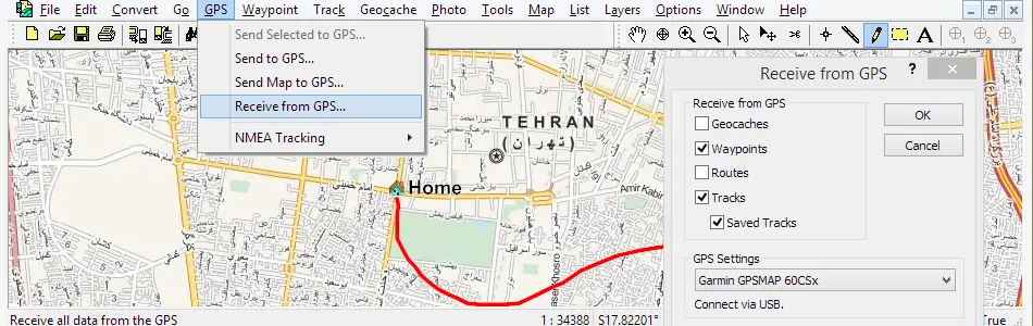 Map of Iran in ExpertGPS GPS Mapping Software