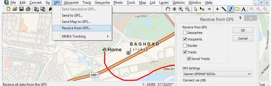 Map of Iraq in ExpertGPS GPS Mapping Software