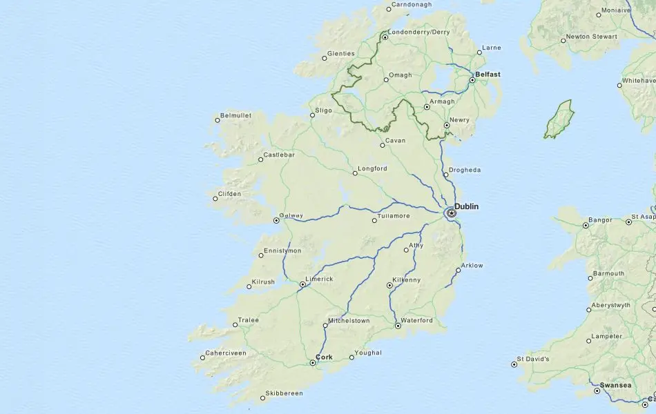 Map of Ireland in ExpertGPS GPS Mapping Software