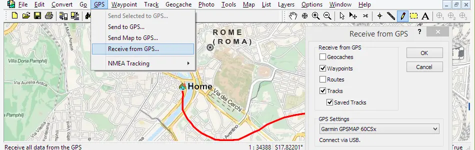 Map of Italy in ExpertGPS GPS Mapping Software