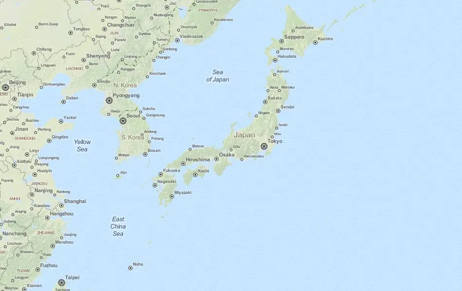 Map of Japan in ExpertGPS GPS Mapping Software