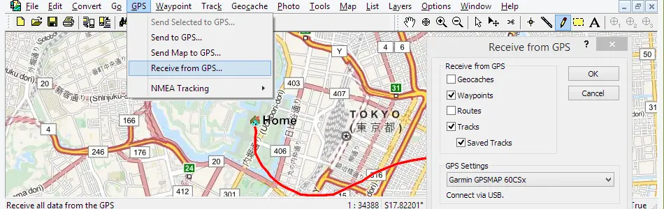 Map of Japan in ExpertGPS GPS Mapping Software
