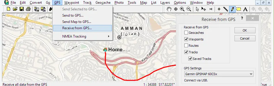 Map of Jordan in ExpertGPS GPS Mapping Software