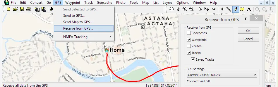 Map of Kazakhstan in ExpertGPS GPS Mapping Software