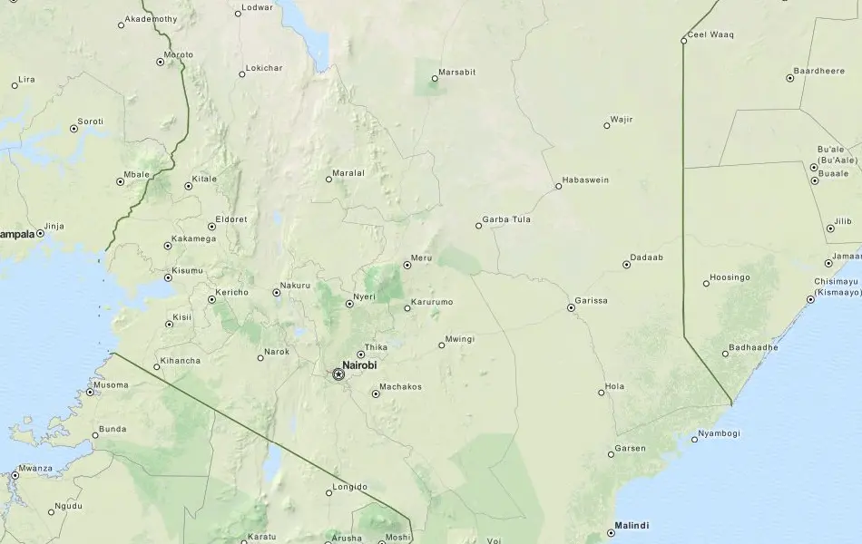 Map of Kenya in ExpertGPS GPS Mapping Software