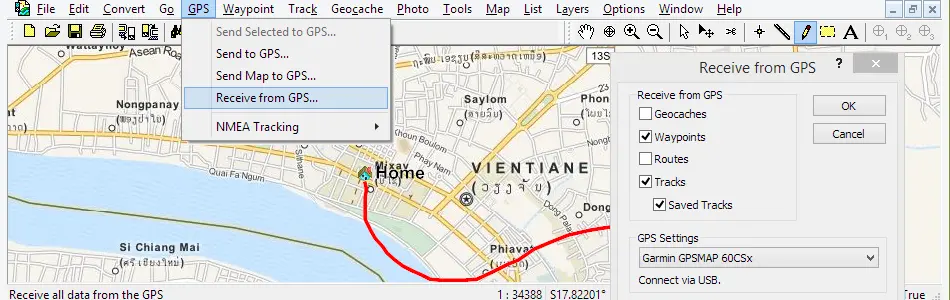 Map of Laos in ExpertGPS GPS Mapping Software