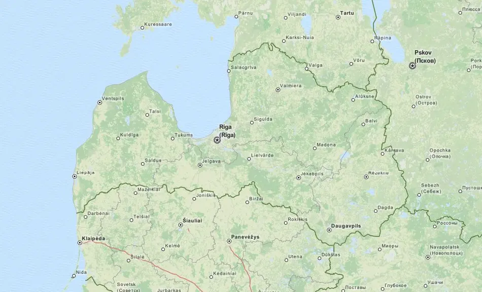 Map of Latvia in ExpertGPS GPS Mapping Software