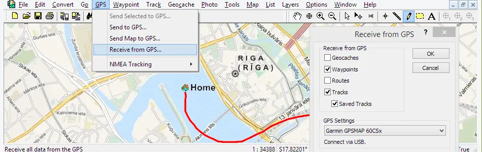 Map of Latvia in ExpertGPS GPS Mapping Software