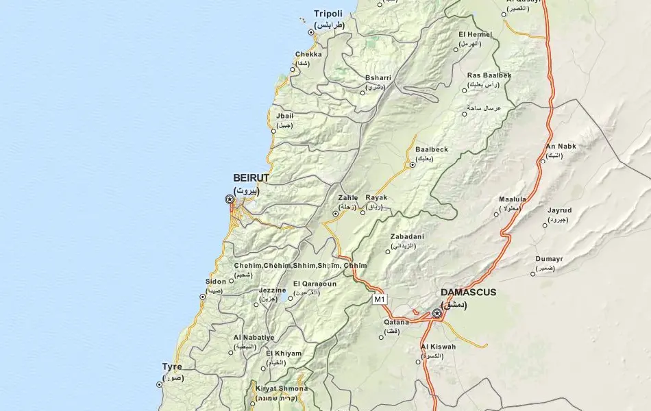 Map of Lebanon in ExpertGPS GPS Mapping Software