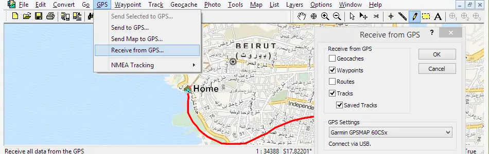 Map of Lebanon in ExpertGPS GPS Mapping Software