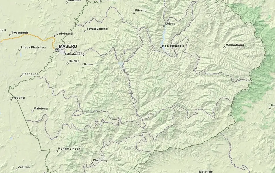 Map of Lesotho in ExpertGPS GPS Mapping Software
